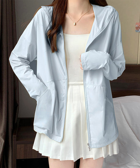 UV対策パーカー 冷感タッチカーディガン フード付き 指穴付きアウター 涼しい オーバーサイズ ジップアップトップス 紫外線対策羽織り 日焼け止めラッシュパーカー 83LIULIUB-001